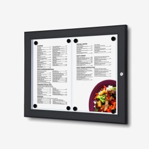 Svart menyskap med LED