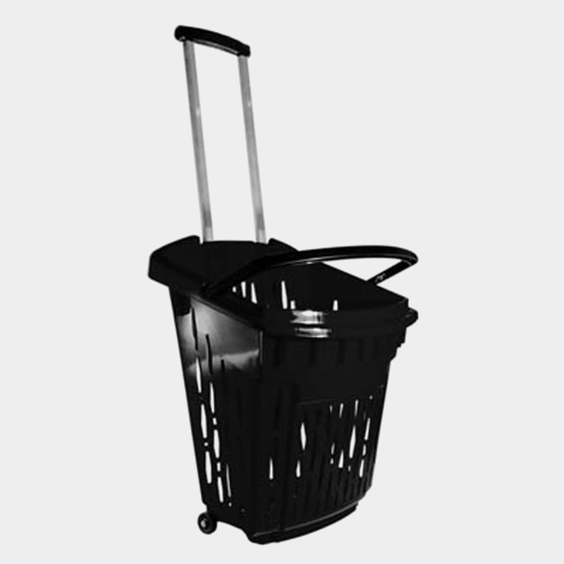 Handlekurv med hjul, 38 liter, svart.