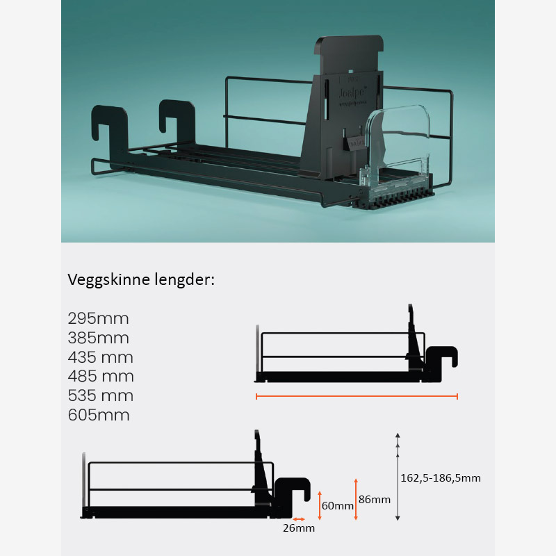 Veggskinne lengder for PusherMax hyllesystem for display av butikkvarer.