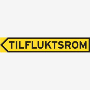 Rømningskilt Tilfluktsrom pil venstre