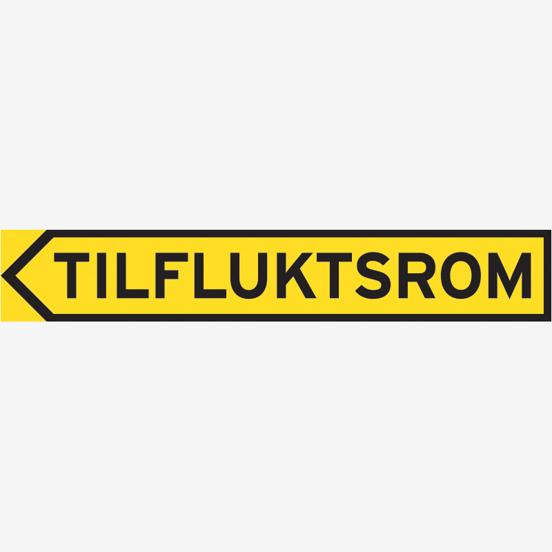 Rømningskilt Tilfluktsrom pil venstre