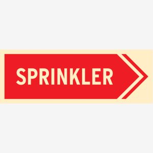 Brannskilt Sprinkler til høyre