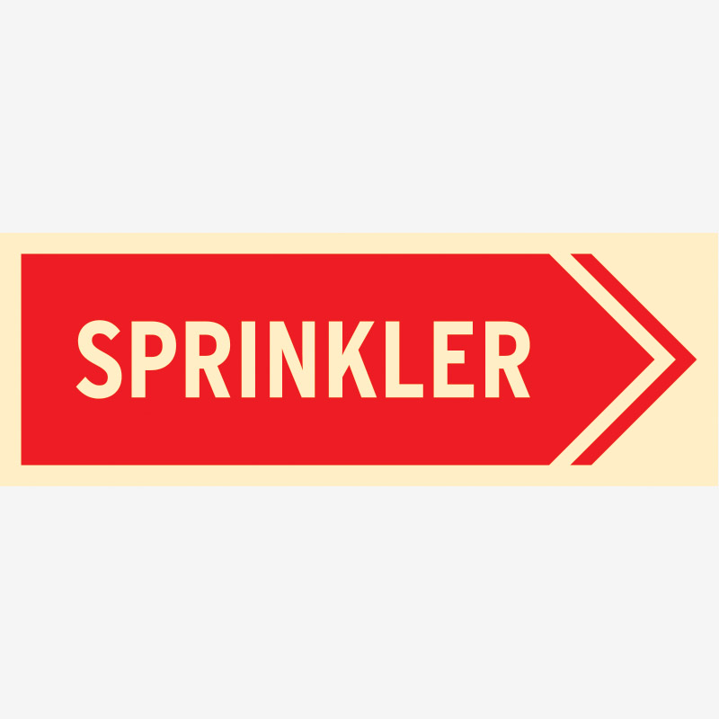 Brannskilt Sprinkler til høyre