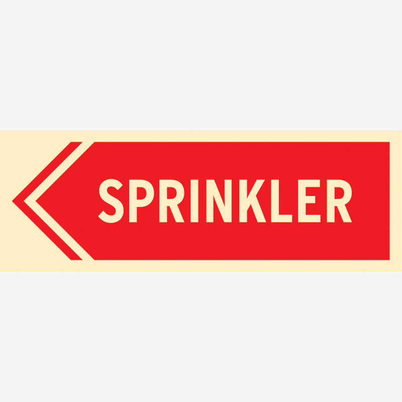 Brannskilt Sprinkler til venstre