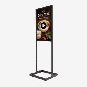 Digital Totem Sky er et skjermstativ med elegant åpen ramme rundt en 43" eller 55" Samsung skjerm.