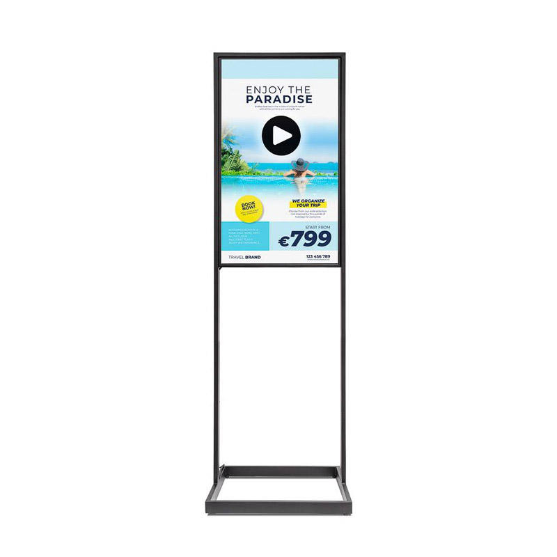 Digital Totem Sky er et skjermstativ med elegant åpen ramme rundt en 43" eller 55" Samsung skjerm.